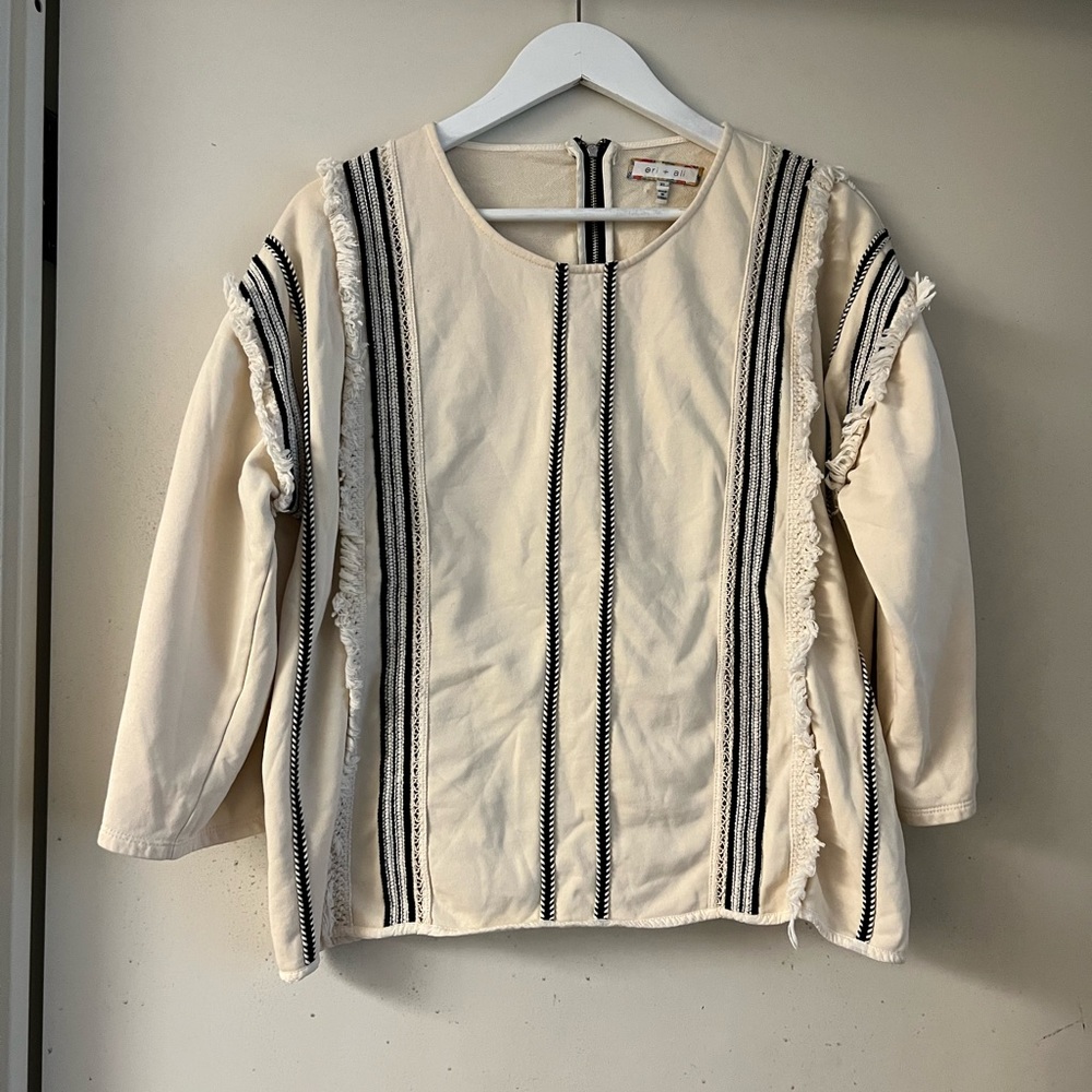Anthropologie Cream Blouse with Black Stripe Trim